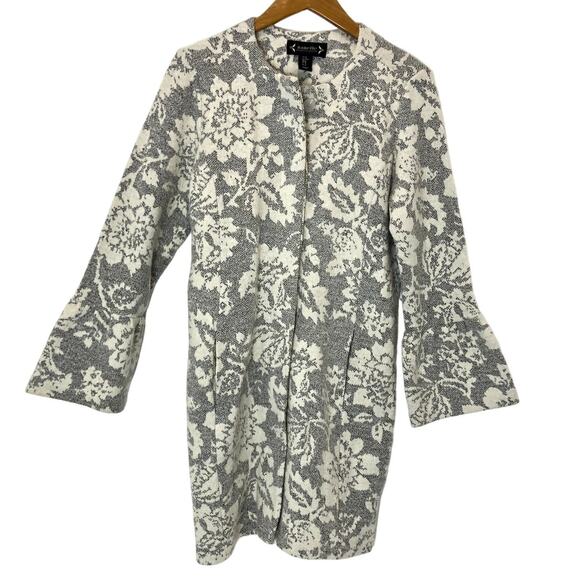 Nanette Lepore - Ivory Wool Blend Knit Jacquard Coat w/ Bell Sleeves- Women's M - Picture 1 of 7